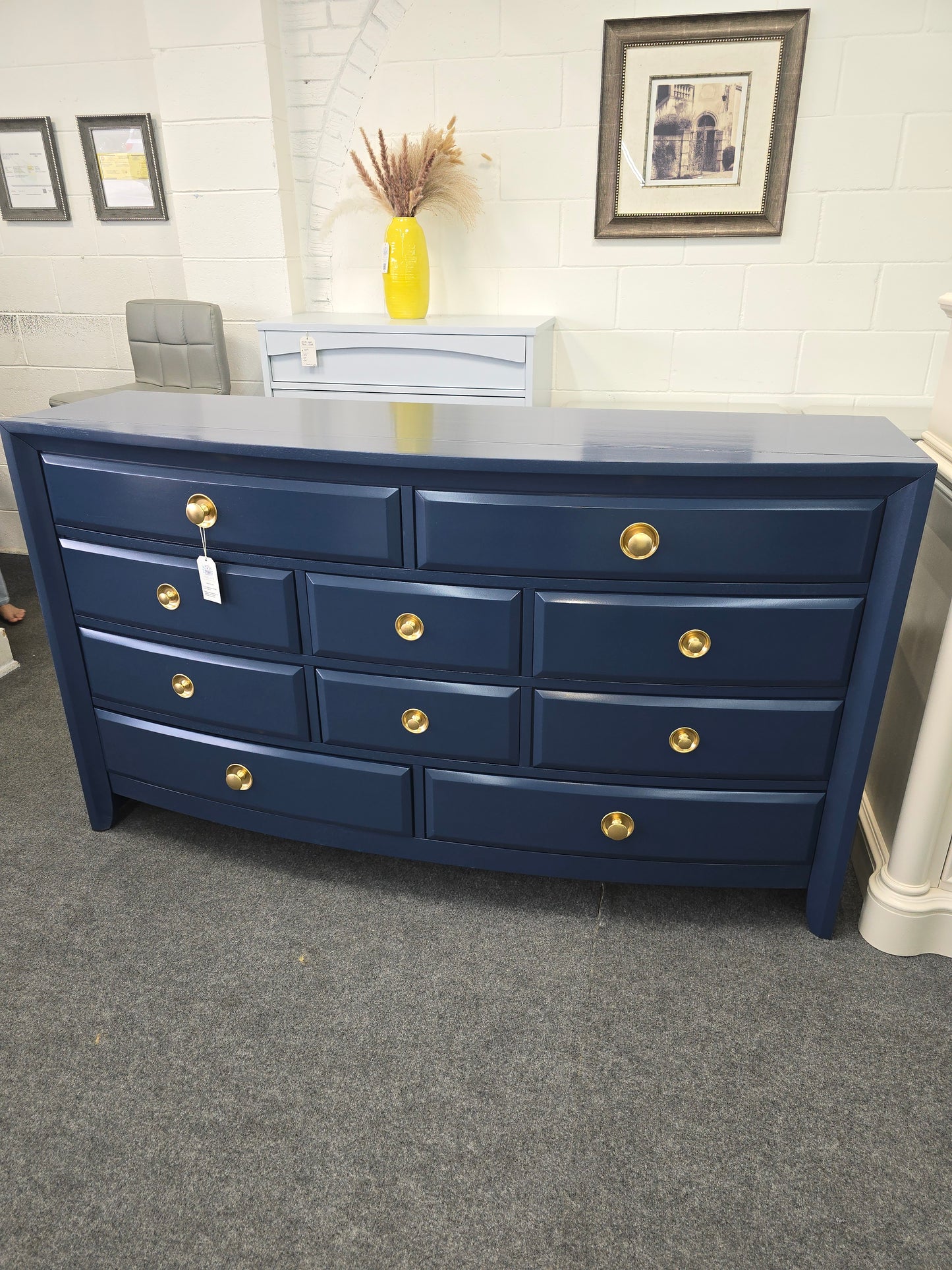 Blue Lacquered 10 drawers dresser