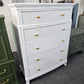 Solid wood 6 drawers tall white Distressed chest