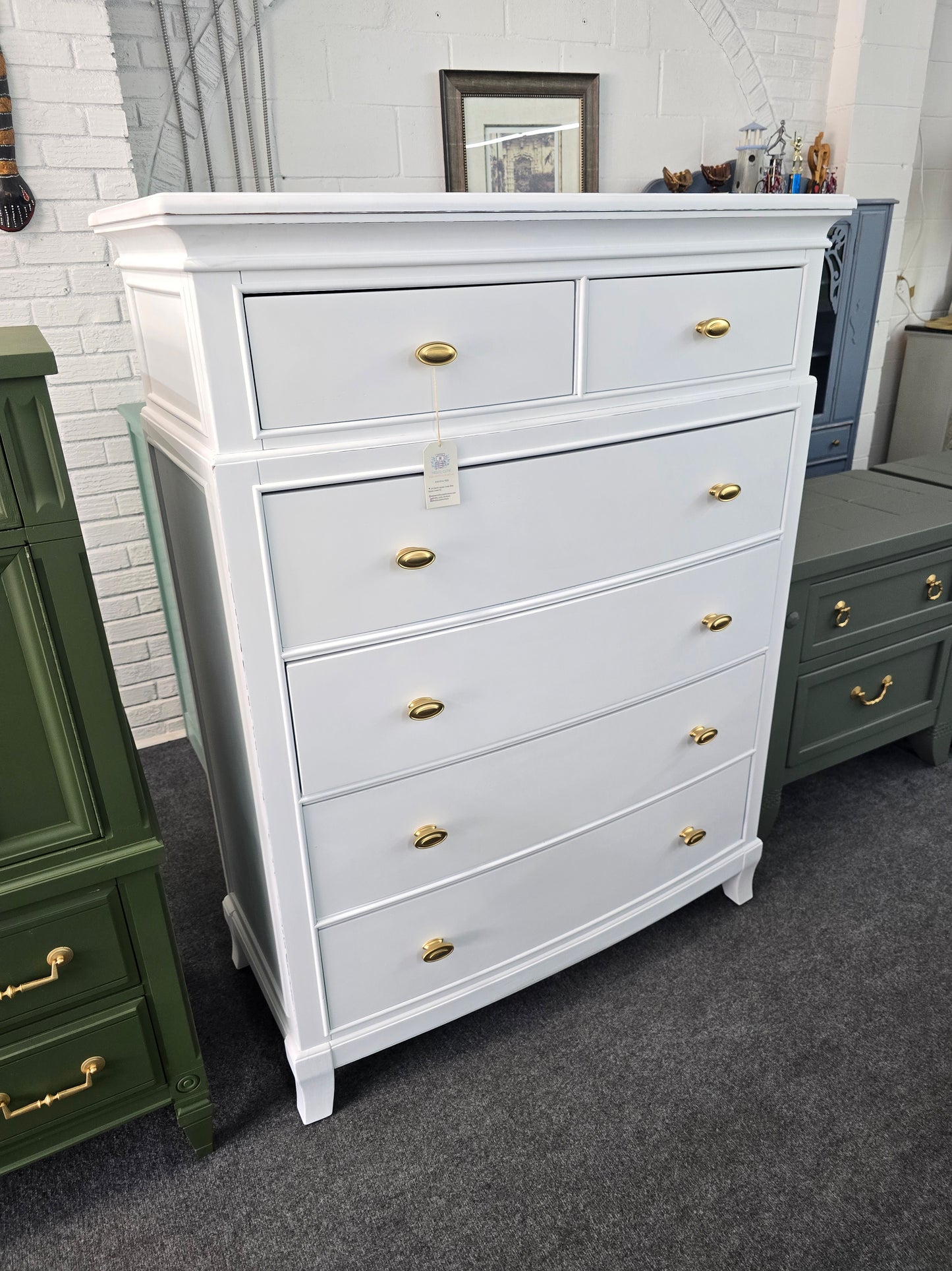 Solid wood 6 drawers tall white Distressed chest
