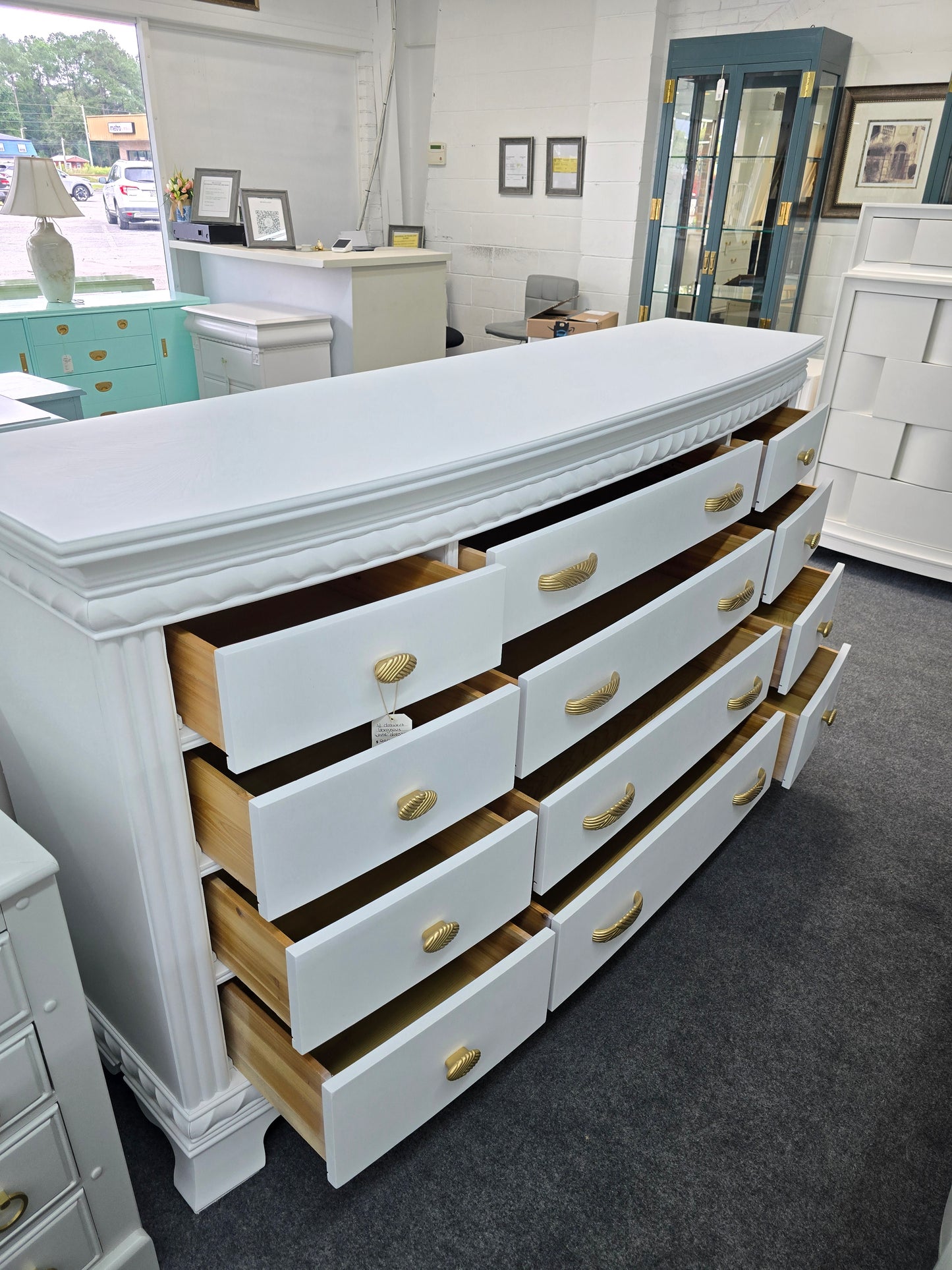 Gorgeous 12 drawers white bowfront dresser
