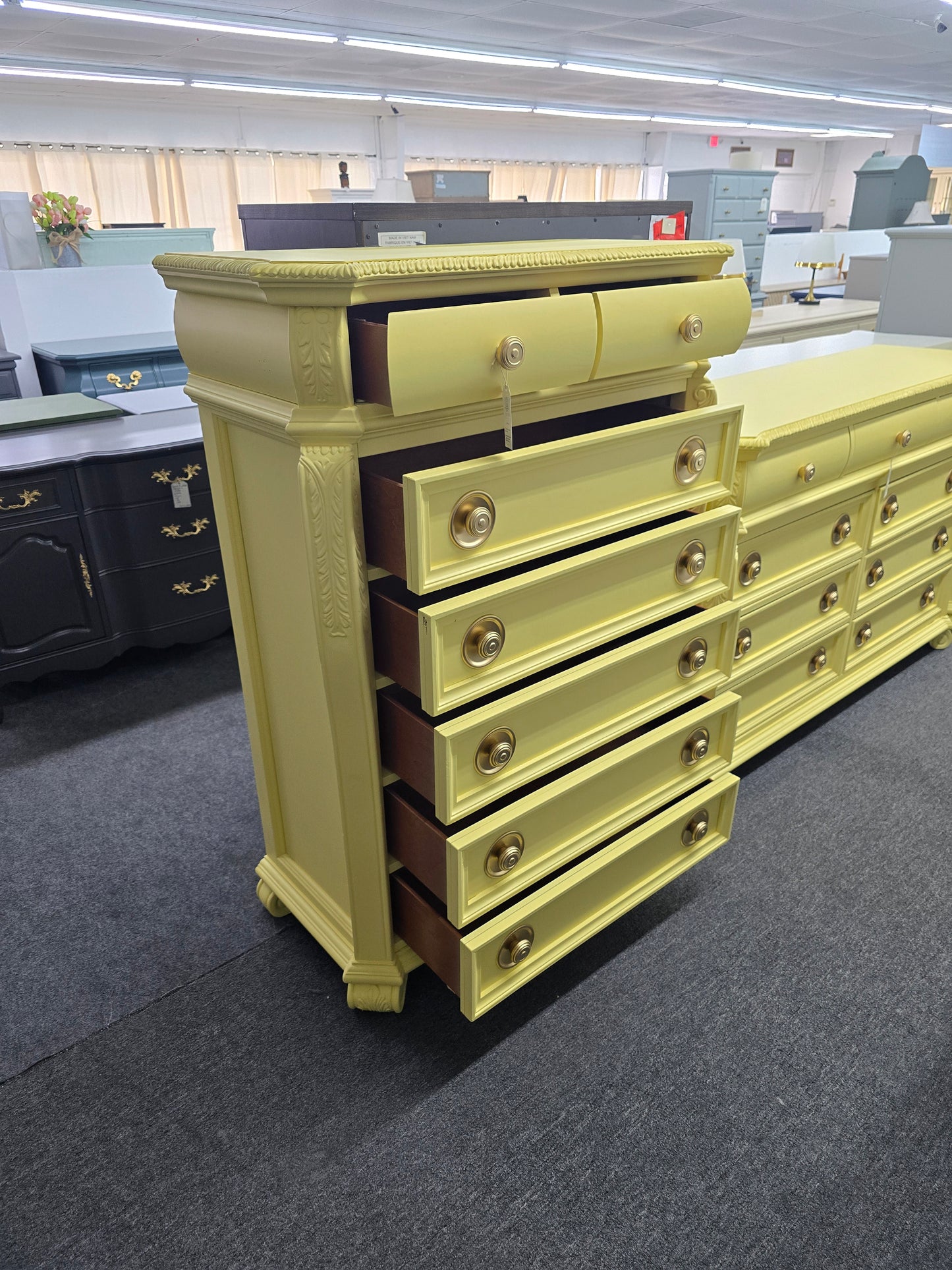 Cute soft yellow carved chest