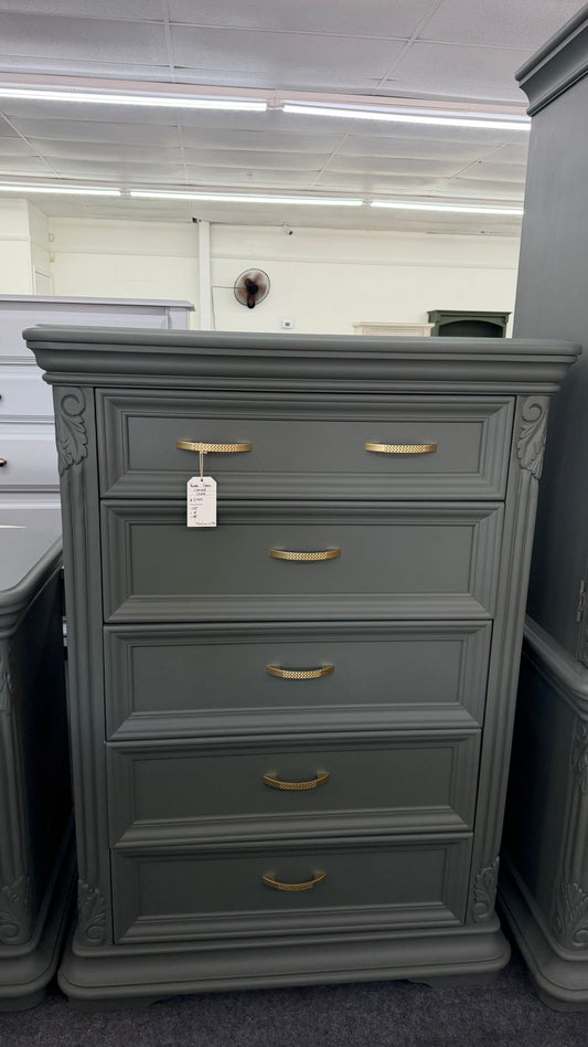 Pewter green carved chest