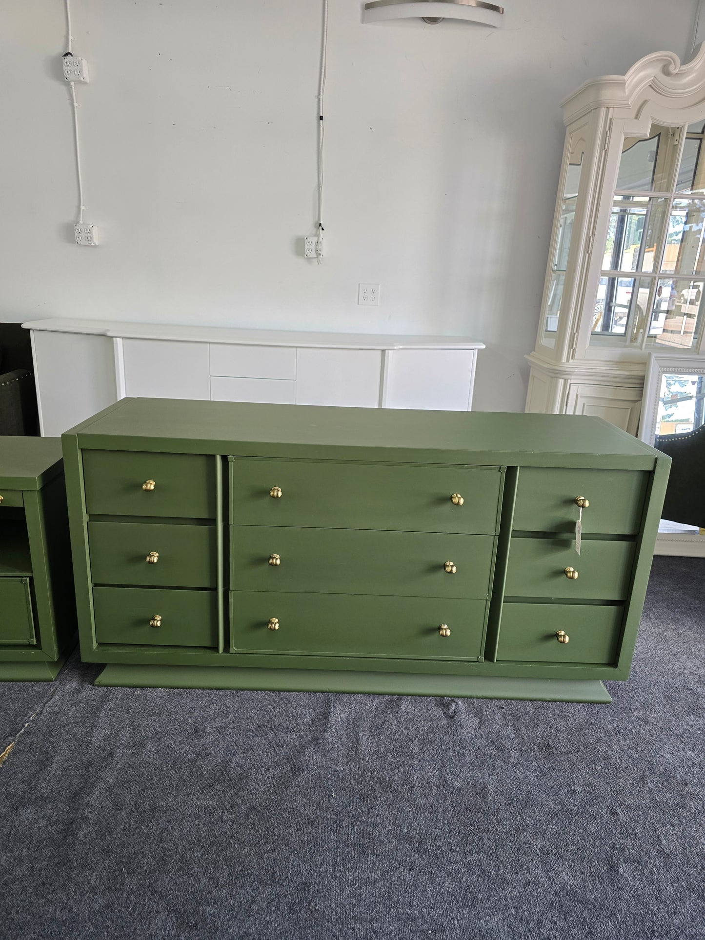 Solid wood MCM green long dresser