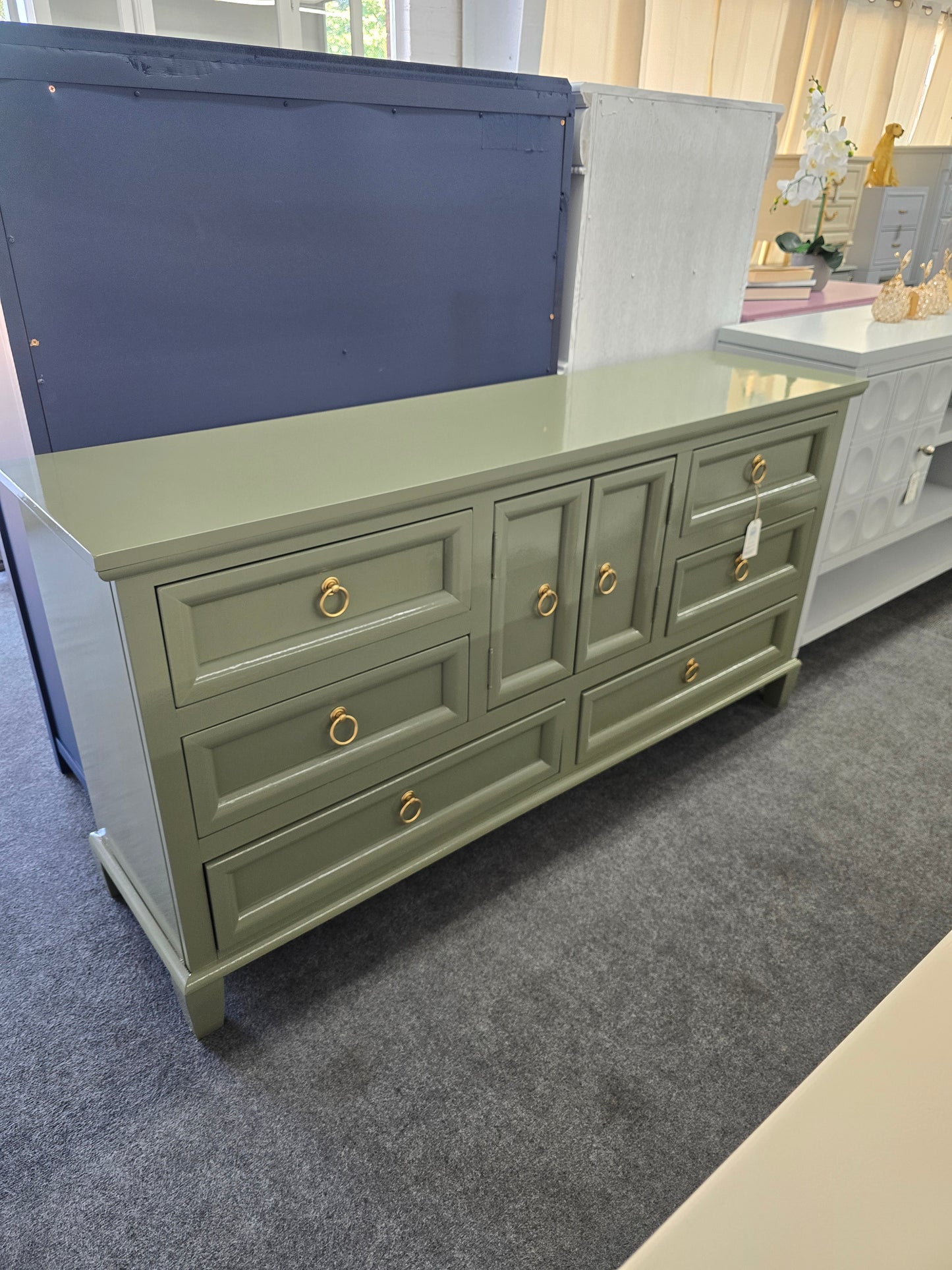 Solid wood plive green lacquered Rotta dresser