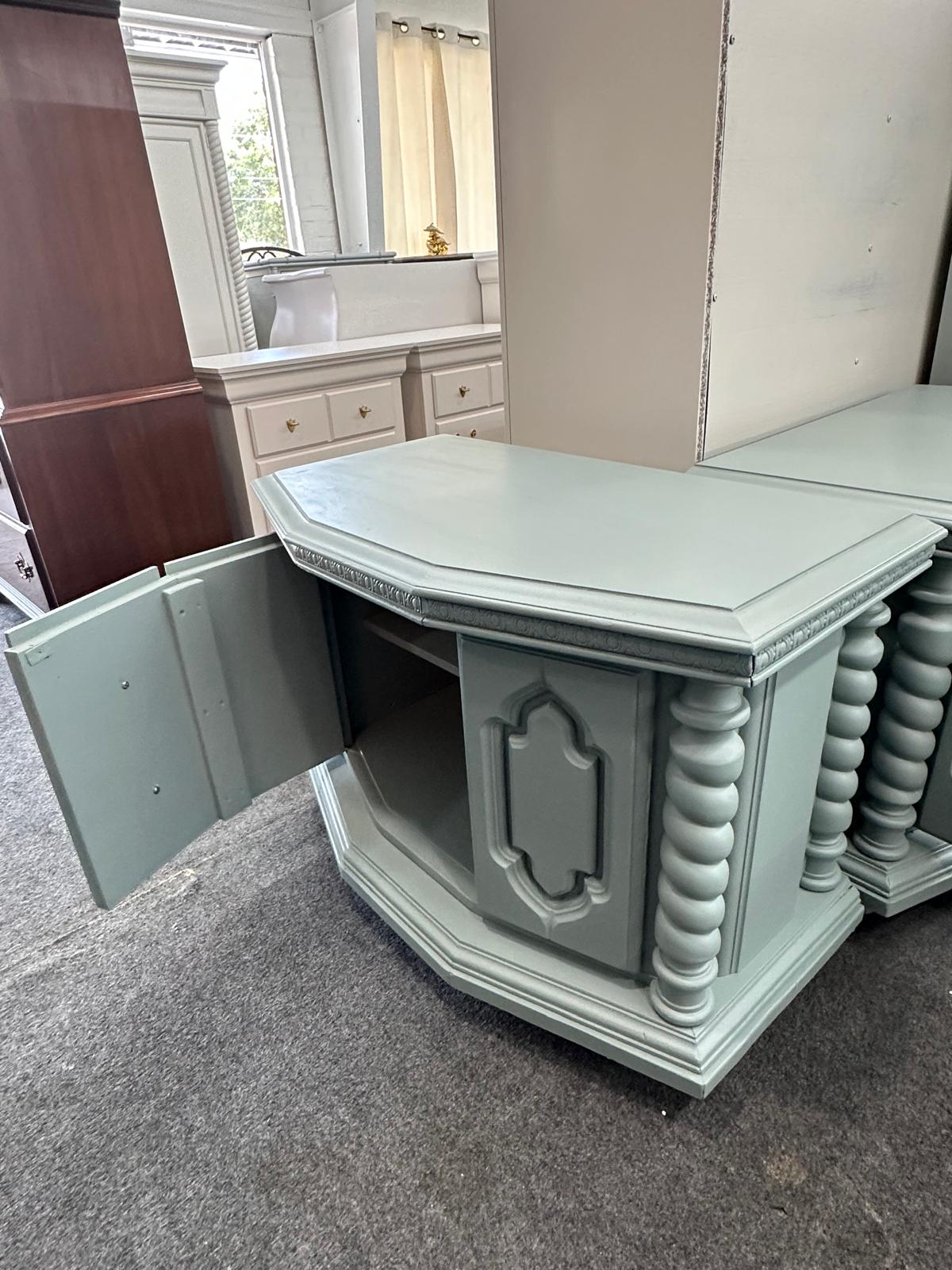 Vintage pair of teal end tables