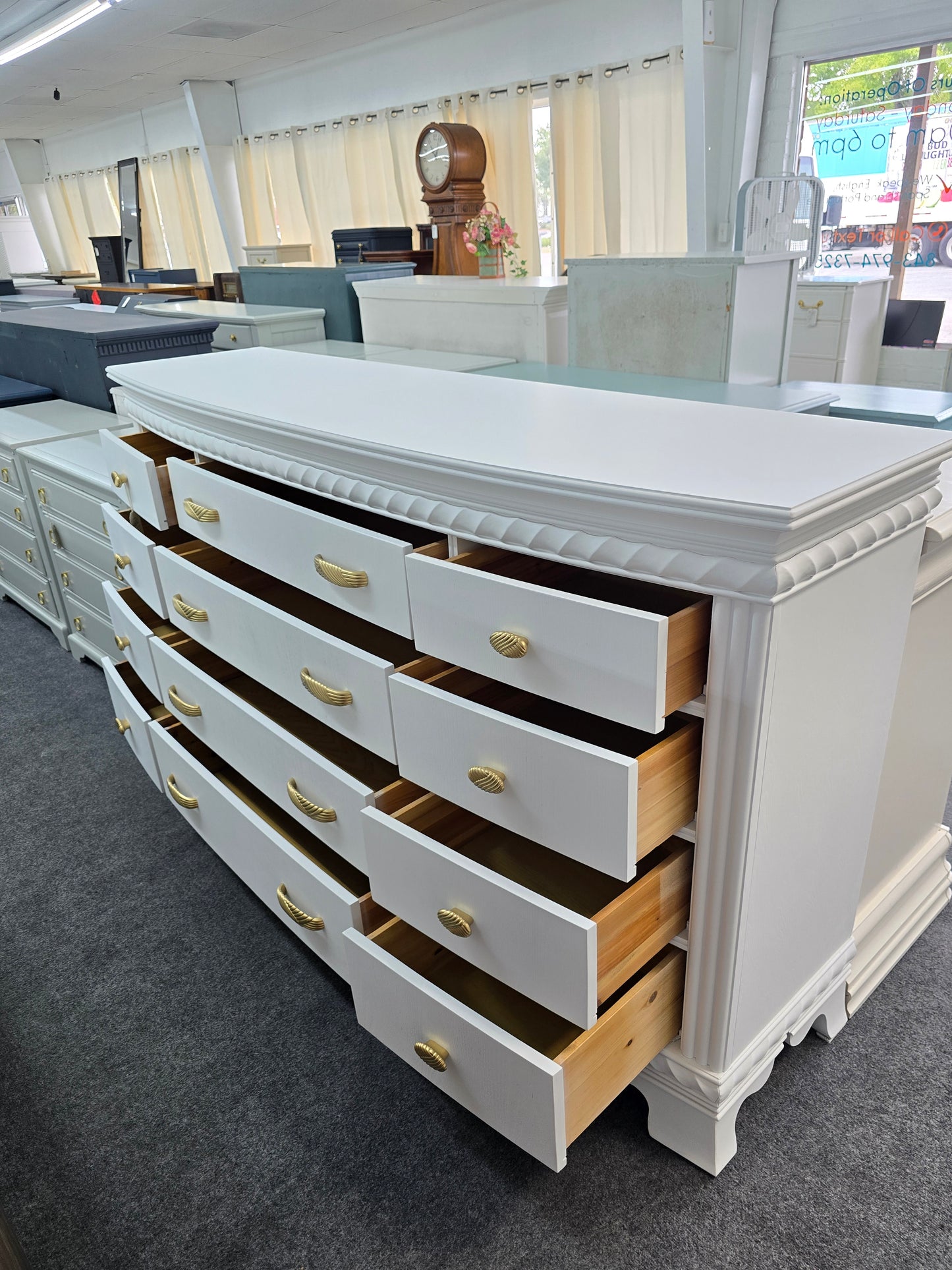 Gorgeous 12 drawers white bowfront dresser