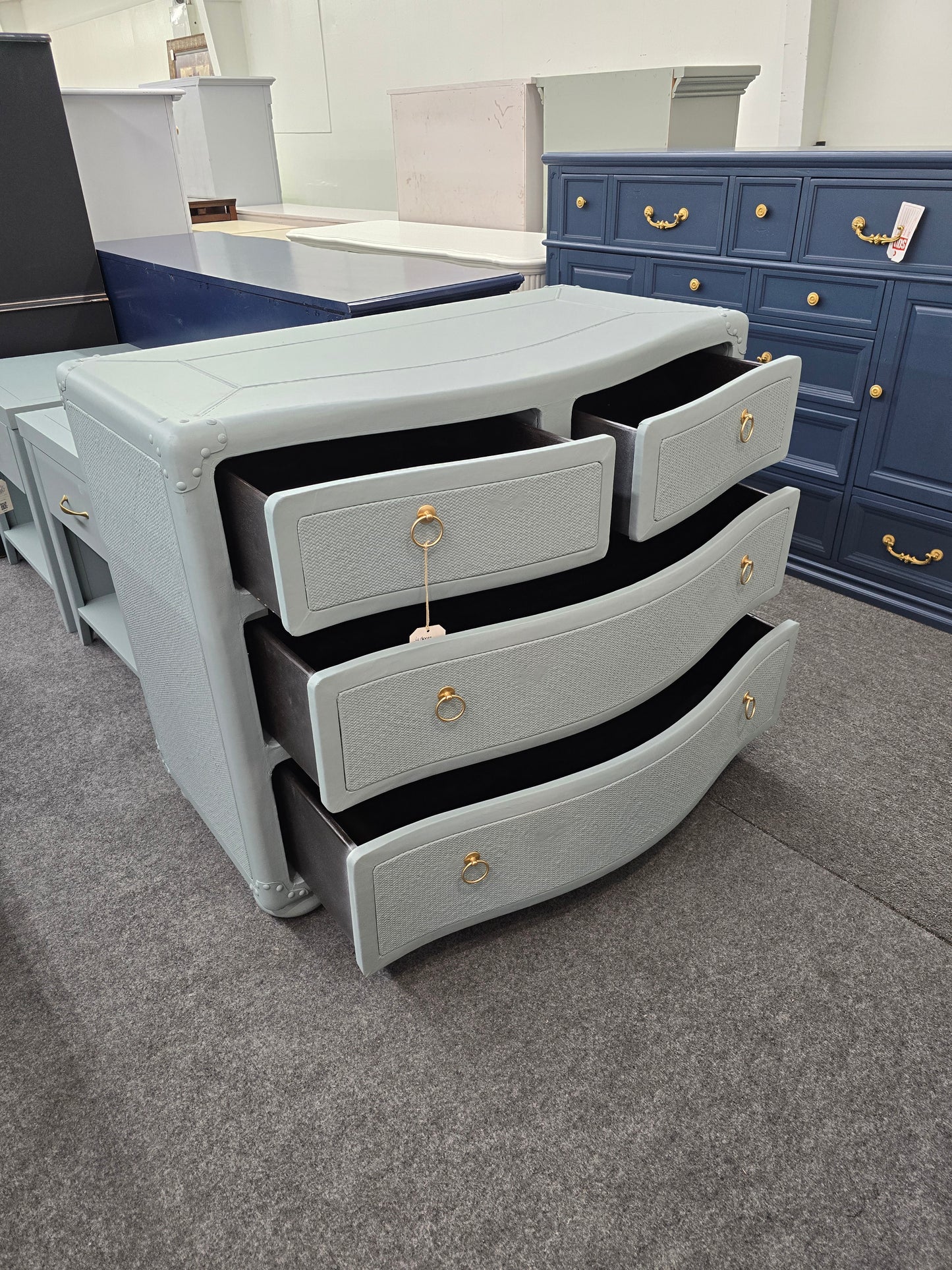 4 drawers teal rattan dresser