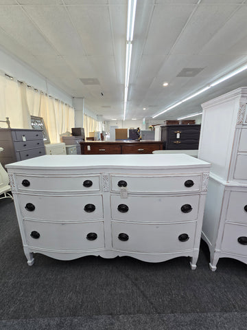 Solid wood white Distressed bow front dresser