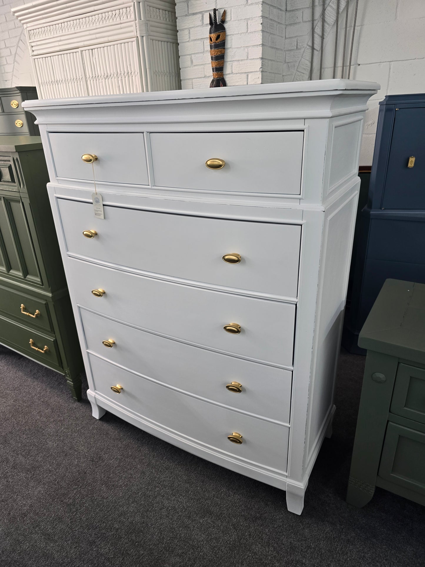 Solid wood 6 drawers tall white Distressed chest