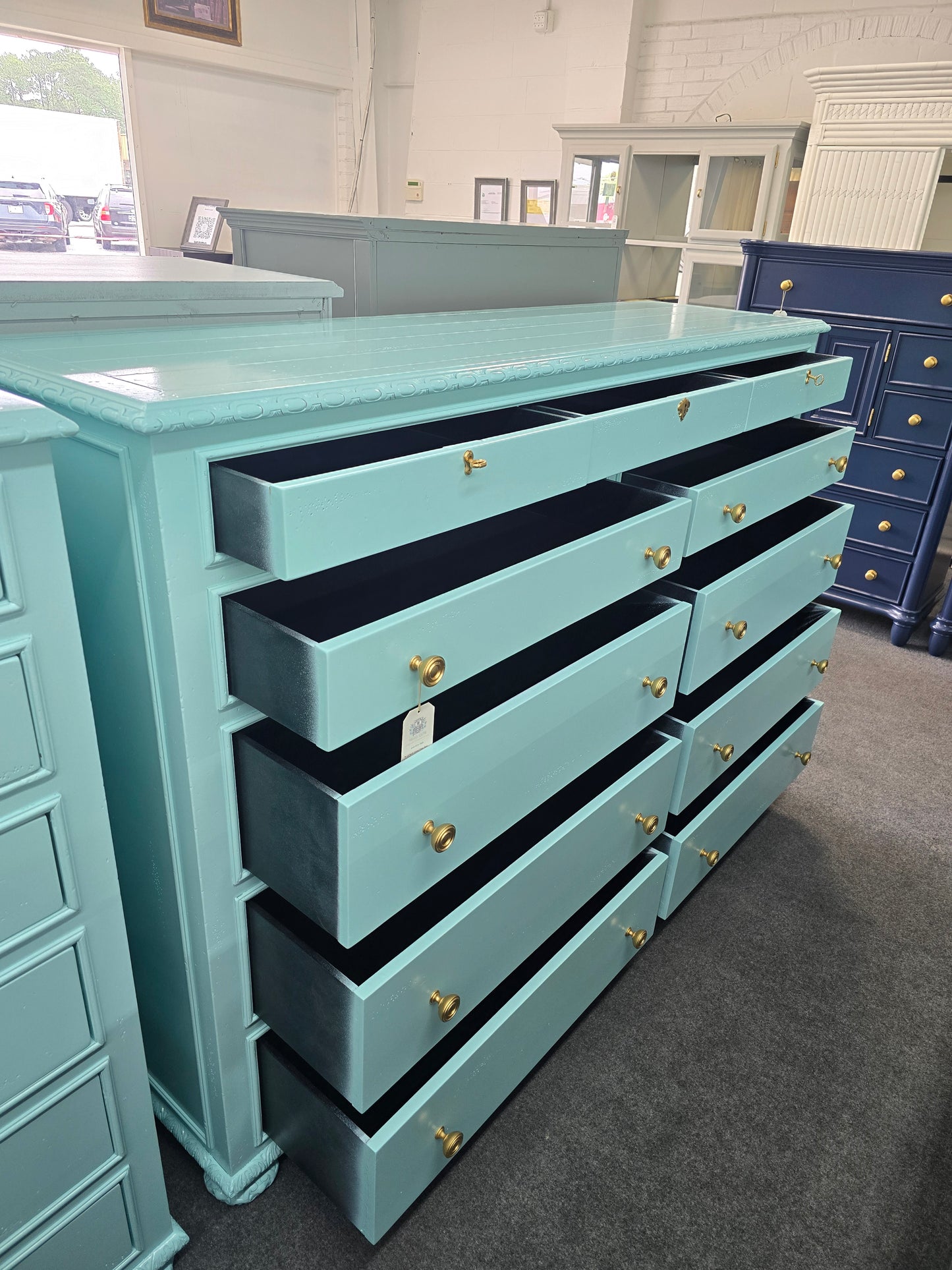 Restoration Hardware all solid wood blue Lacquered dresser