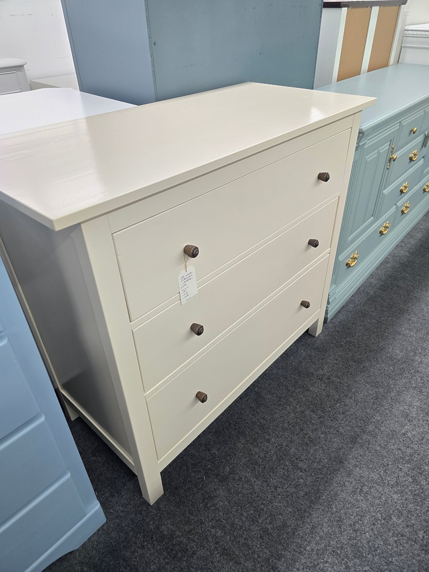 3 drawers off white dresser