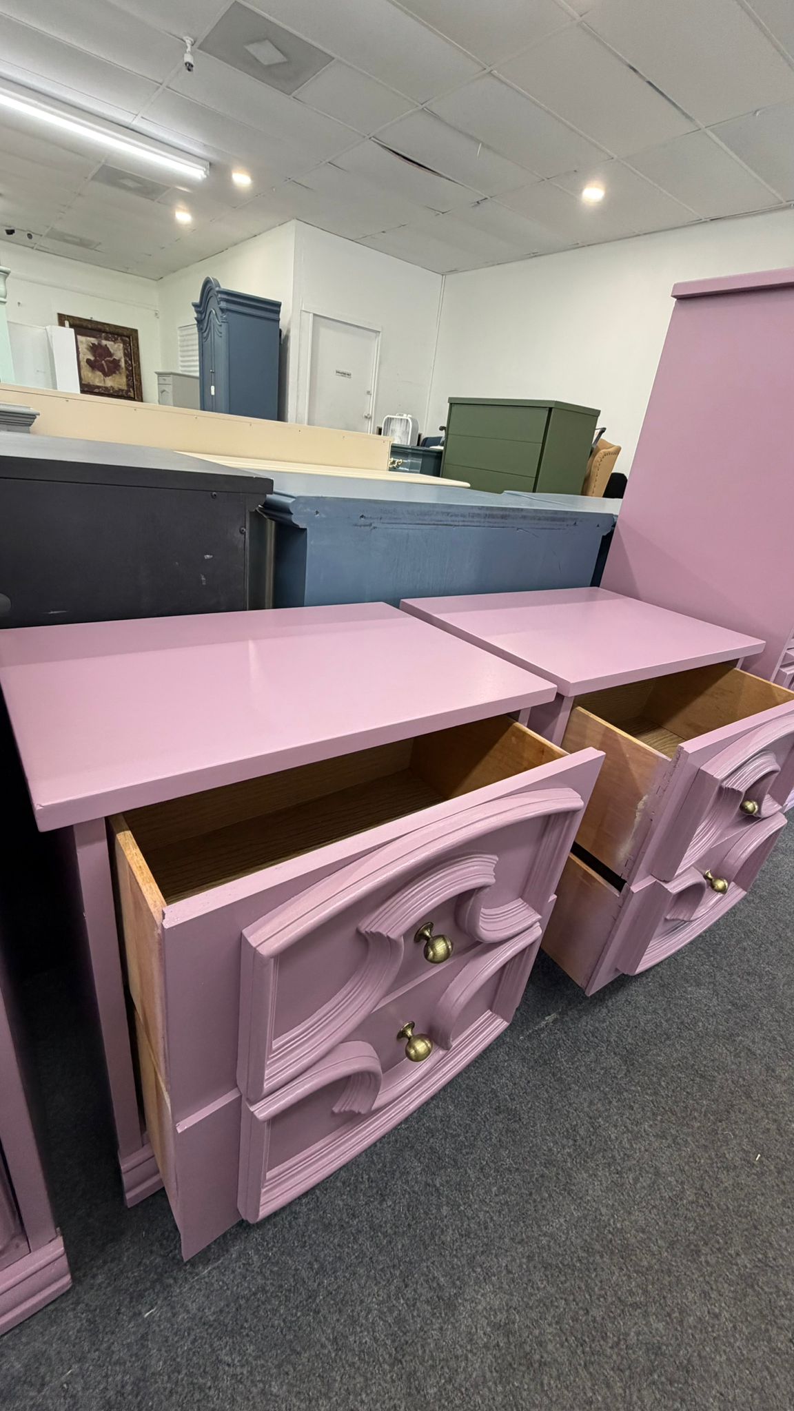 Purple vintage pair of nightstands