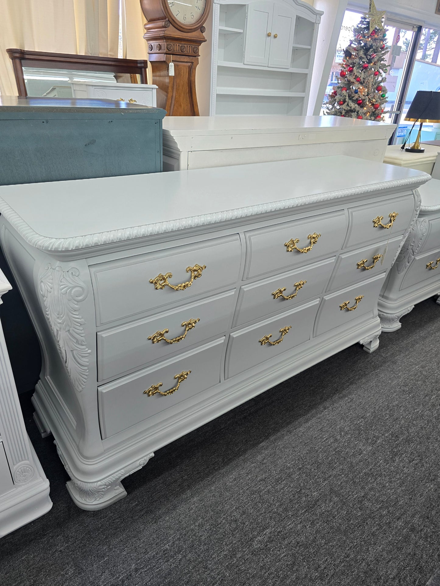 9 drawers carved gorgeous gray dresser