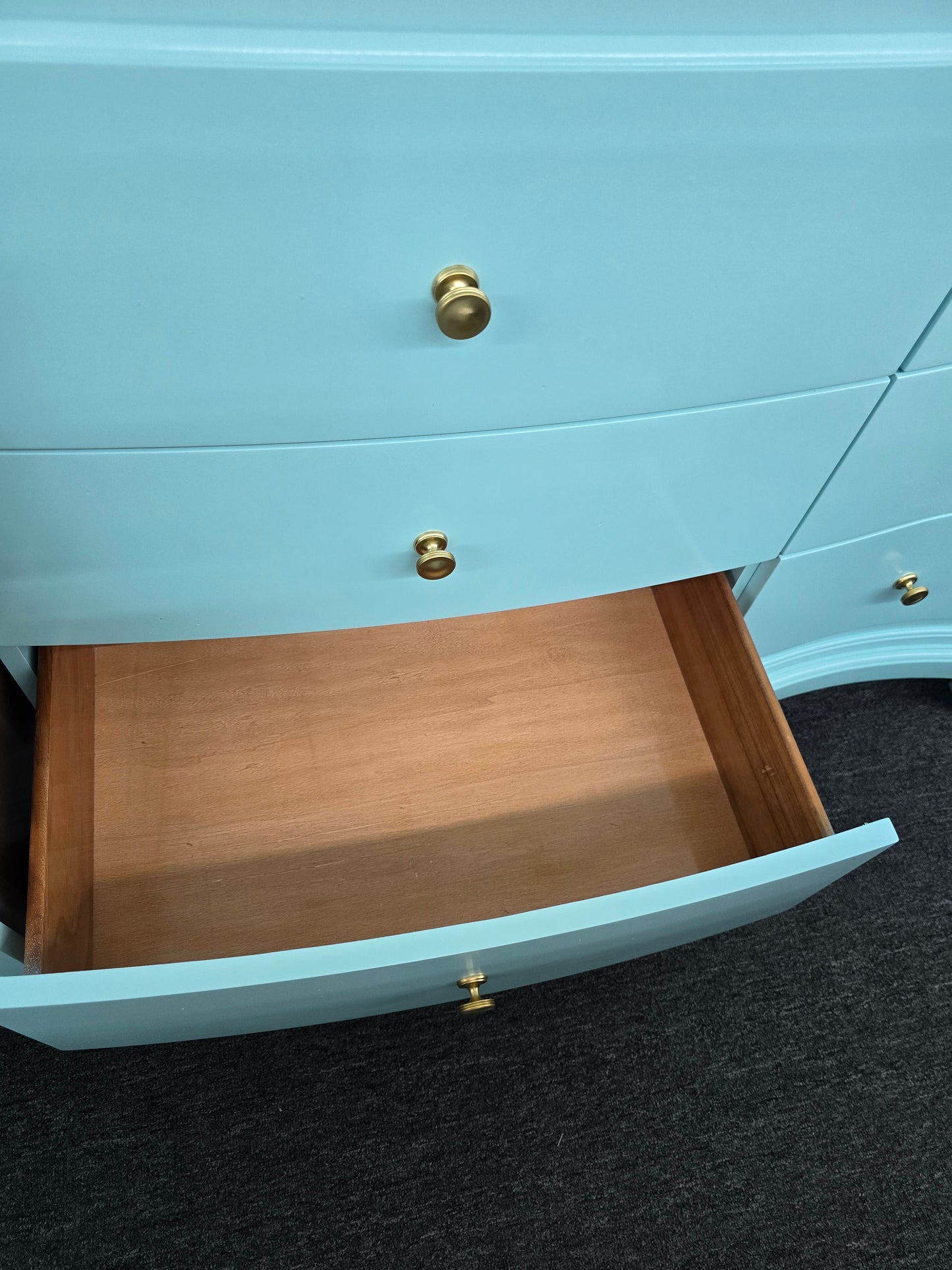 Solid wood blue Lacquered curved dresser