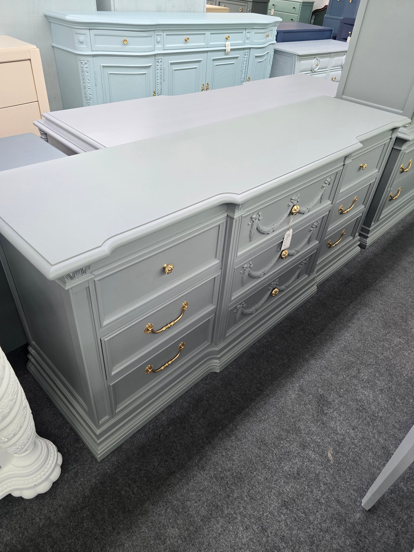 Bassett vintage green gray dresser