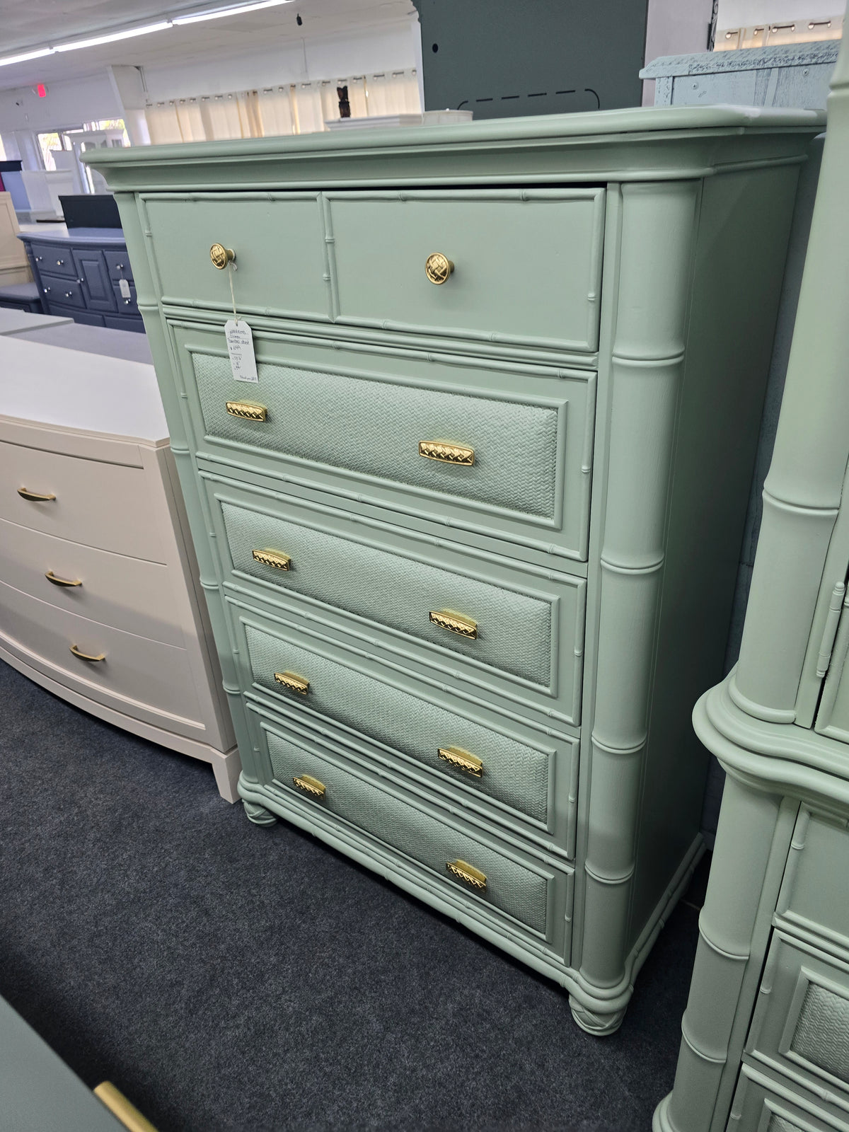 Havertys green bamboo chest
