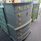 Solid wood bowfront gray greenish chest