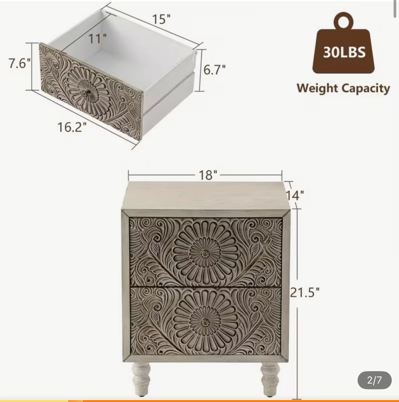 2 piece set of nightstands carved vintage - new