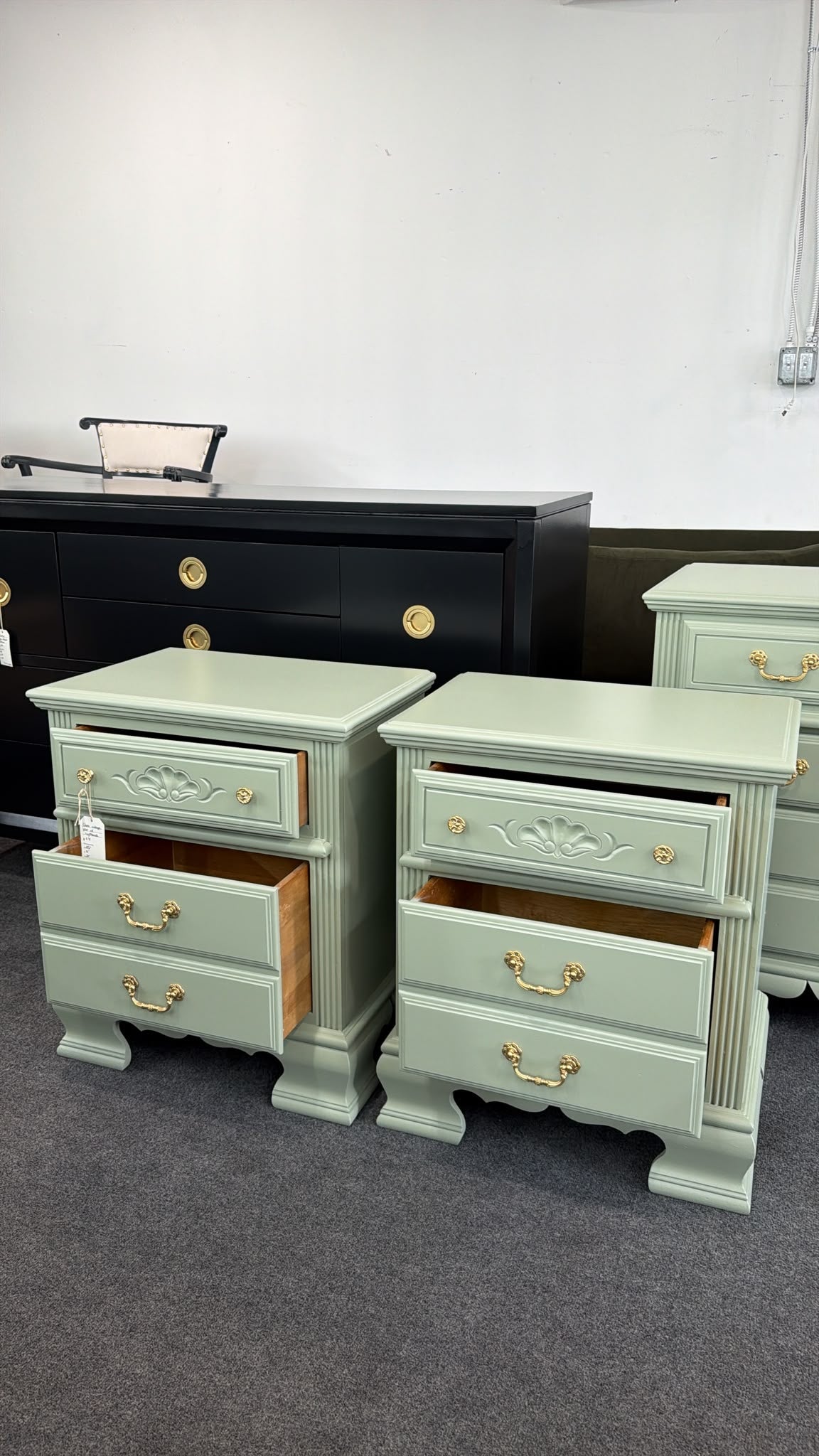 Green vintage pair of nightstands