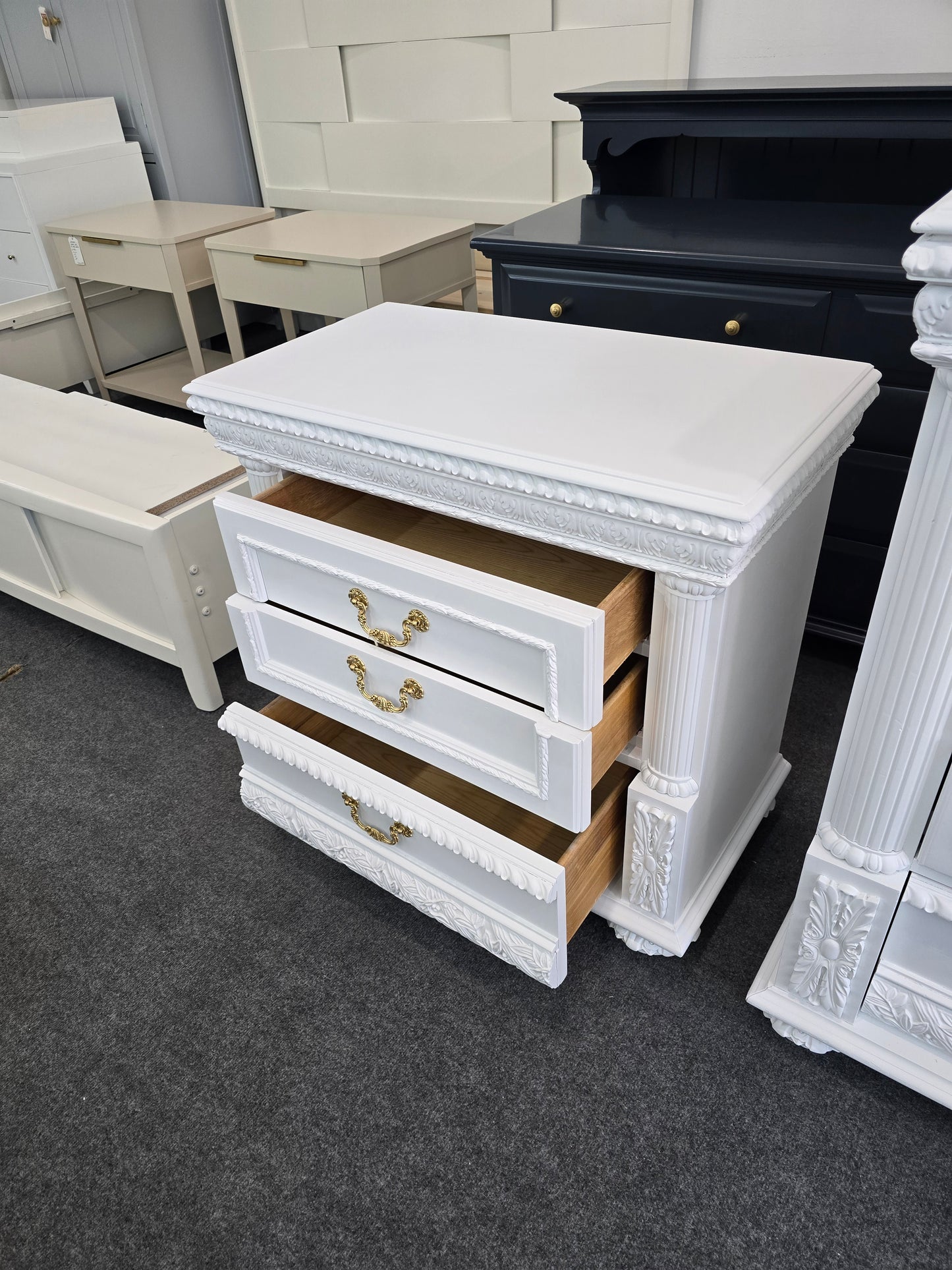 Gorgeous white 3 drawers nightstand