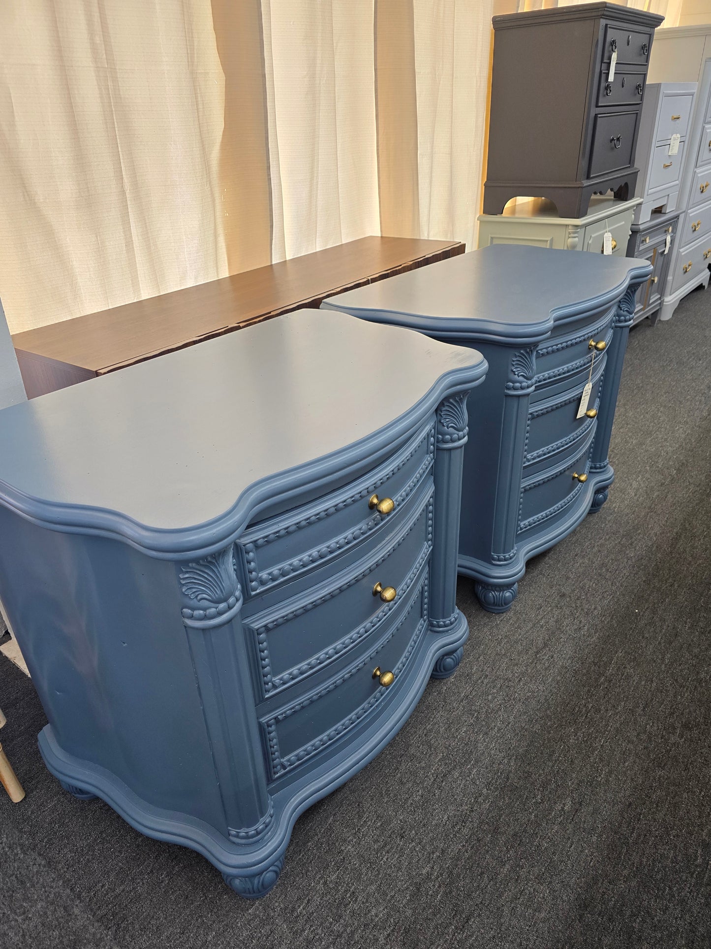 Blue ornate pair of nightstands