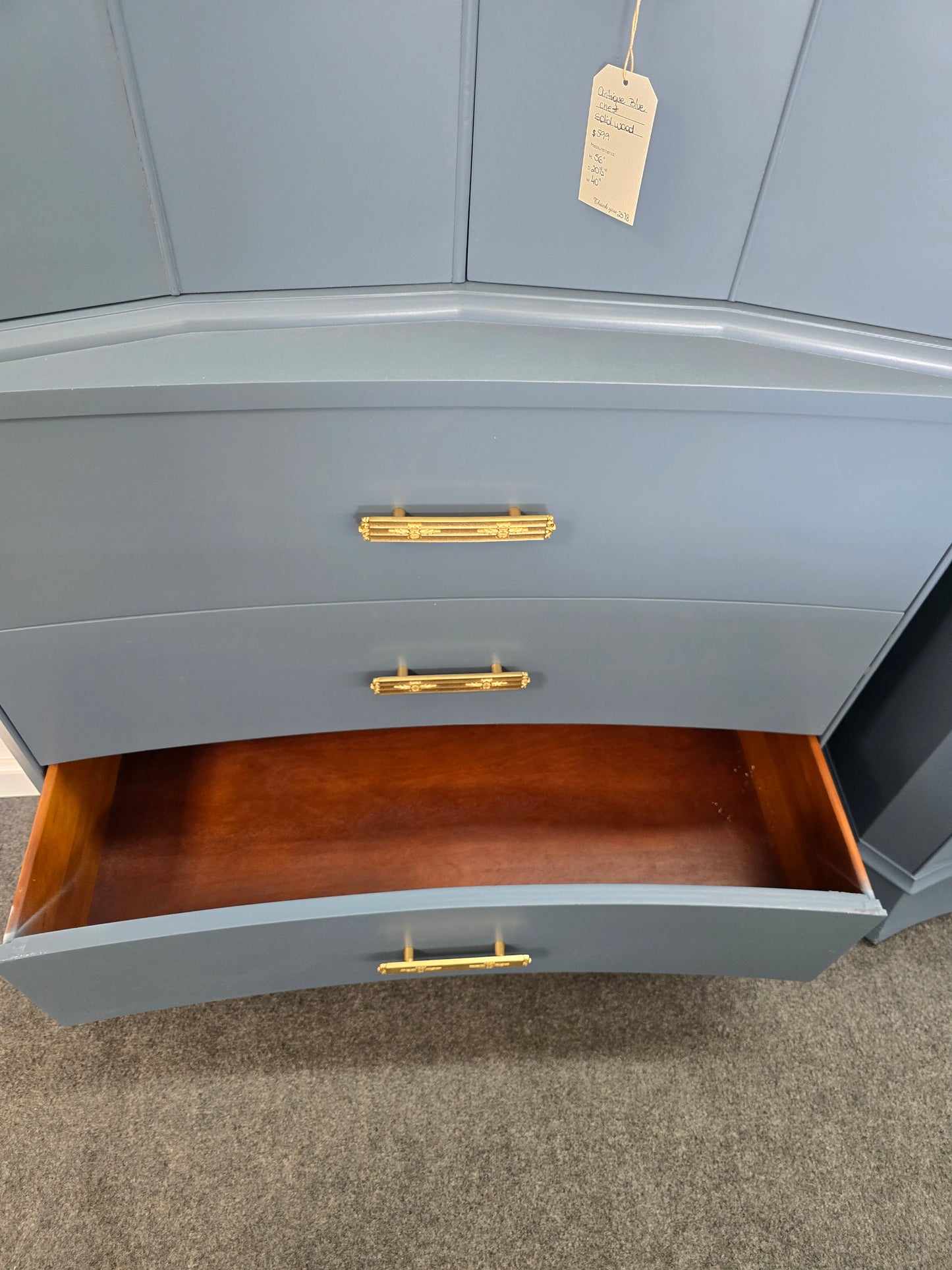 Antique solid wood deep blue chest