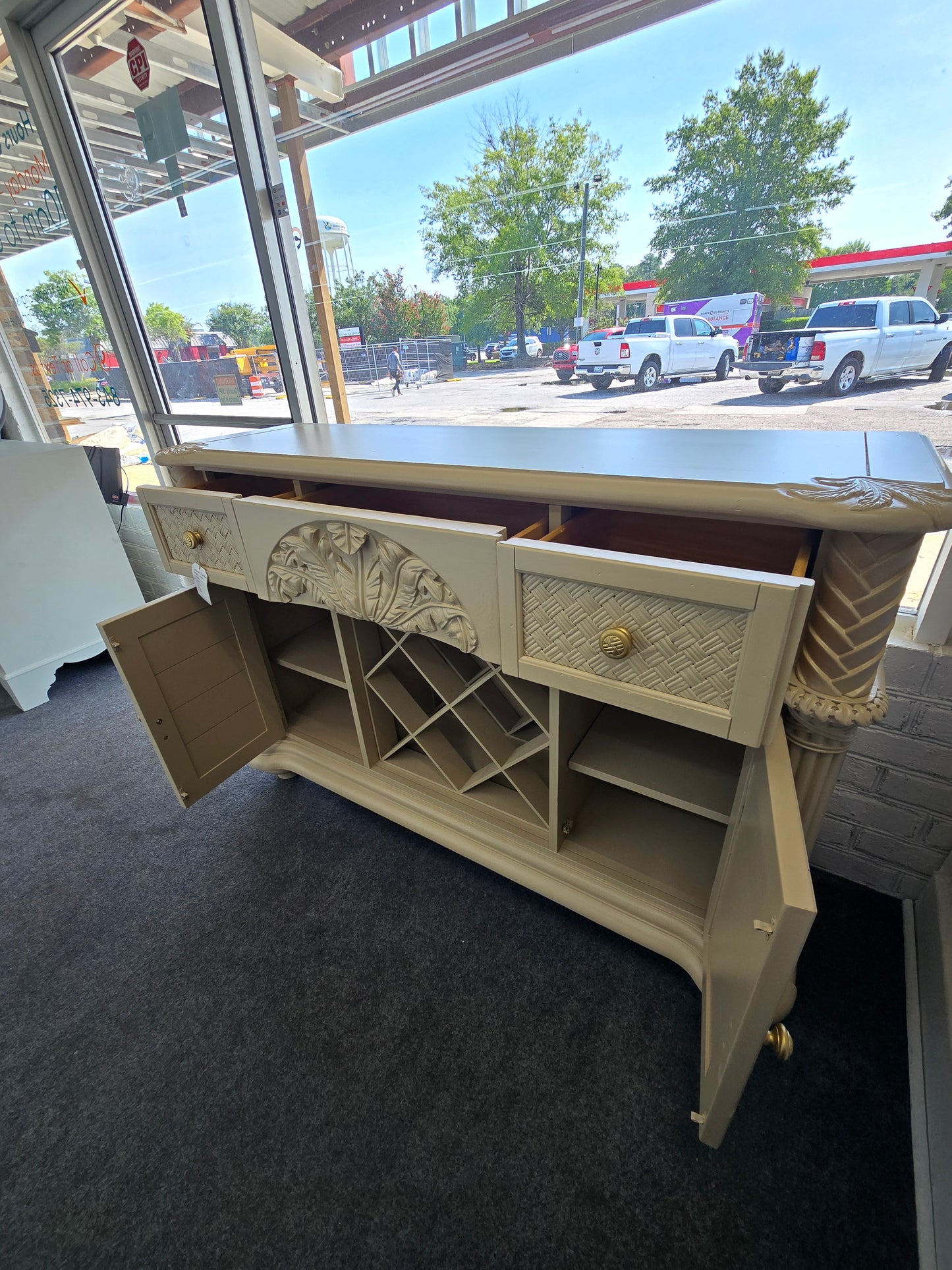 Tropical bamboo beige bar cabinet