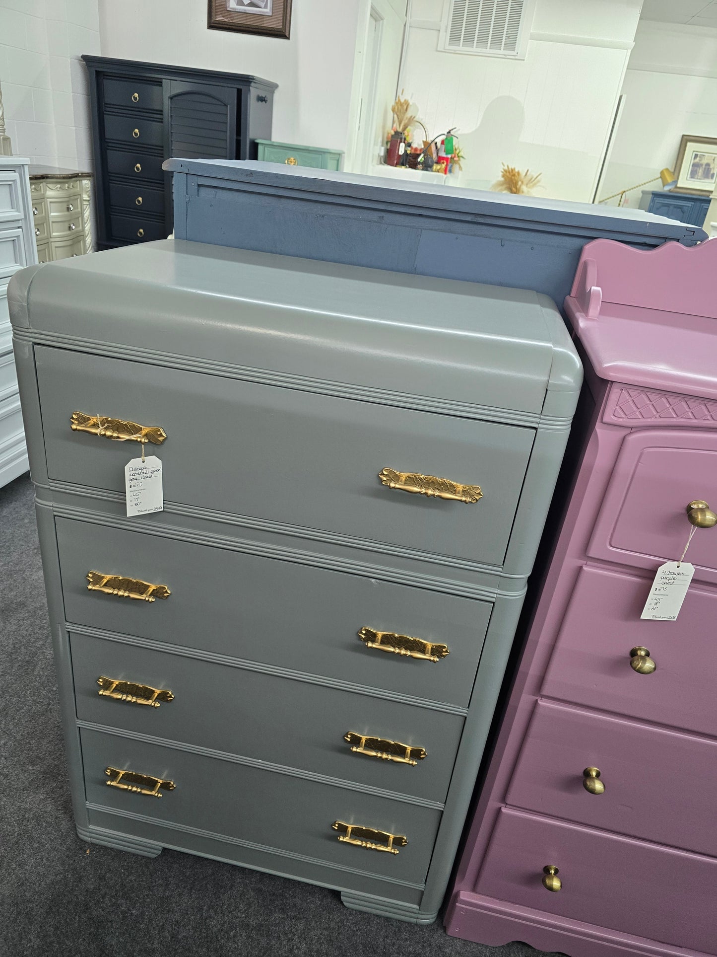 Antique waterfall green gray chest