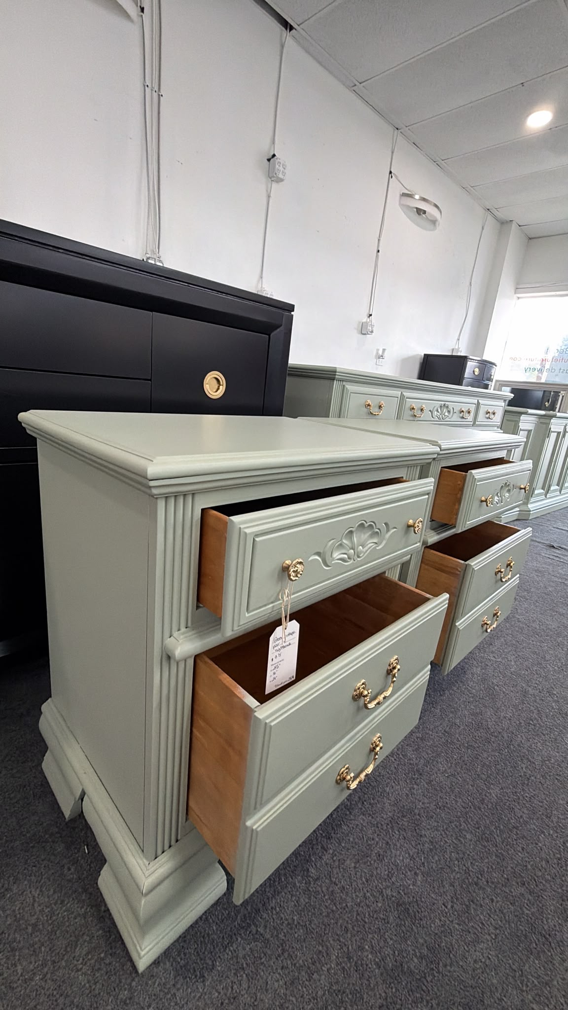 Green vintage pair of nightstands